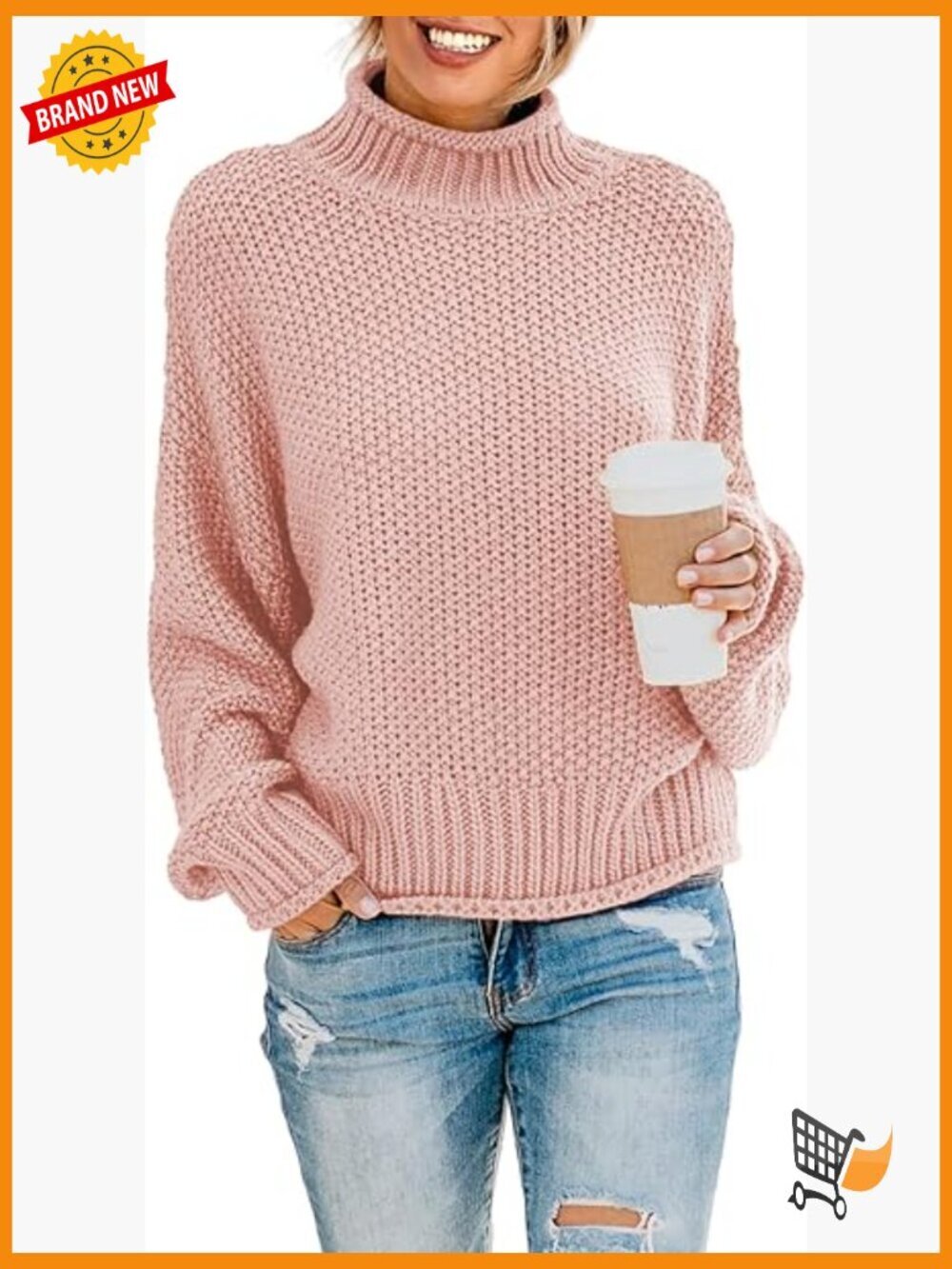 Womens Turtleneck Chunky Cable Knit Oversized Pullover Sweater